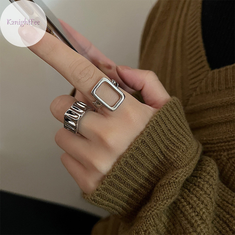 K2nightfee 2 Cái / bộ Vintage Màu Bạc Nhẫn Kim Loại Thanh Lịch Không Đều Có Thể Điều Chỉnh Nhẫn Dành Cho Nữ Hợp Thời Trang Hình Học Nhẫn Punk Trang Sức Dự Tiệc Quà Tặng VN