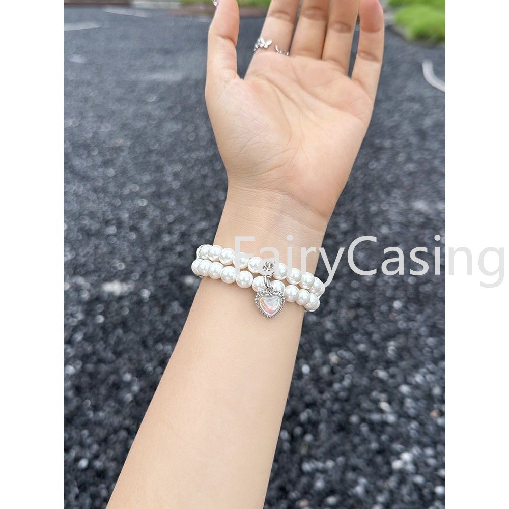 Chỉ Dây S11 Hai Ngọc Trai Kẻ Sọc Trái Tim Tình Yêu Kim Cương Dây Đeo Mặt Số Đường Kính Siêu 2 49mm Cho Apple Series 9 41mm 42mm 44mm 45mm 38mm 40mm cho iwatch SE New SE band
