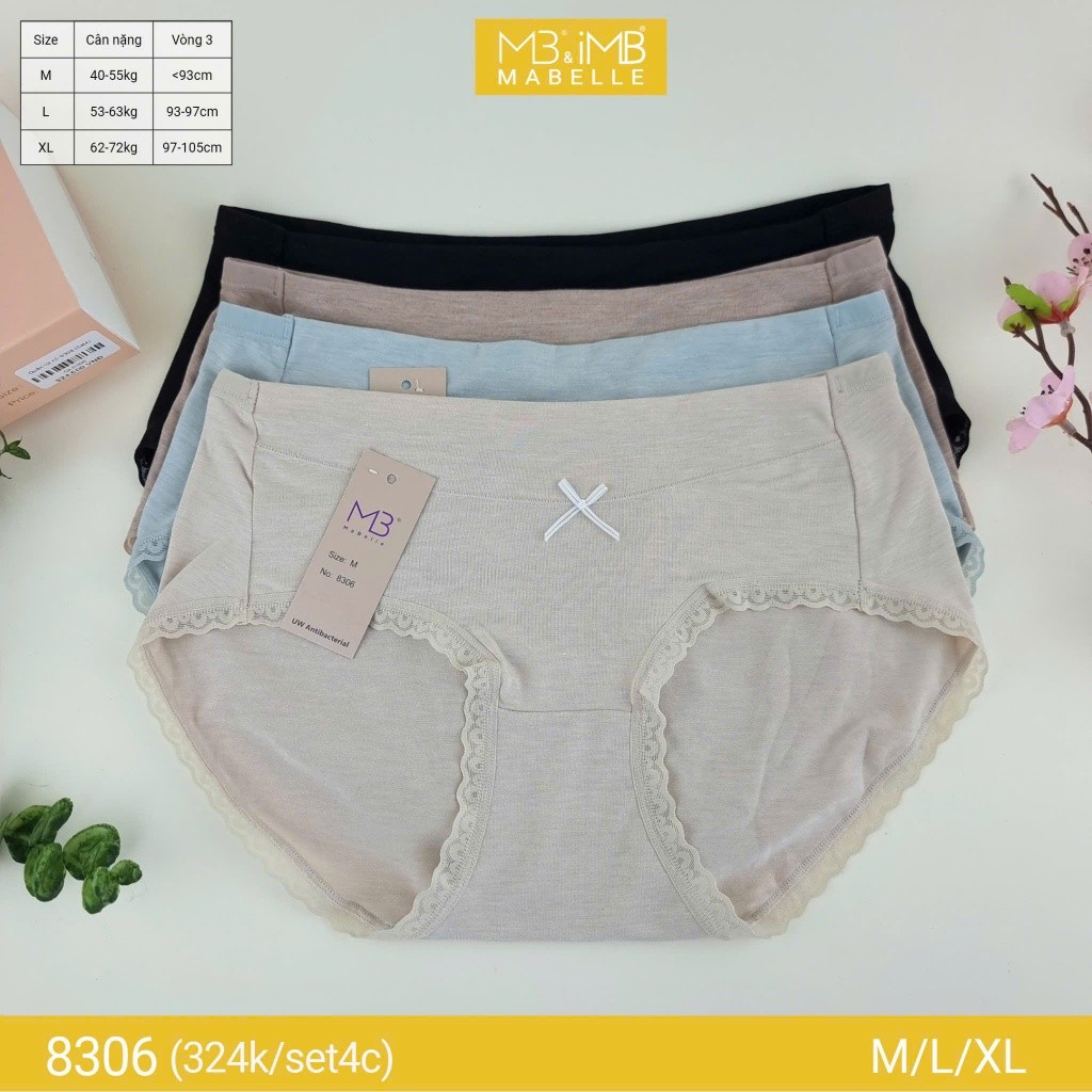 Quần lót nữ MB Mabelle 8306 - cotton sồi organic, kháng khuẩn, chống hằn, thoáng mát - Set 4c