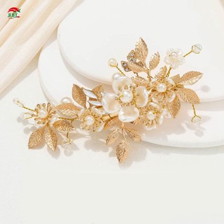 Tóc Barrettes với ngọc trai đính đá Trang trí khí chất Ổn định Grip Mũ lưỡi trai lá vàng