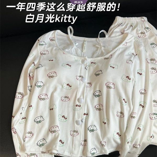 Bộ Đồ Ngủ Mèo HelloKitty Nữ Xuân Thu Mới Quần Dài Tay Phong Cách Công Chúa Nhật Bản Mặc Ở Nhà [BL]
