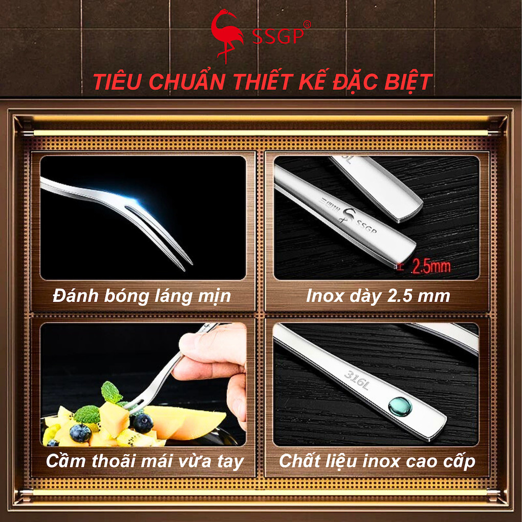 Nĩa ăn trái cây Inox 304 & 316 cao cấp SSGP  - SS11415 nĩa hoa quả xiên trái cây