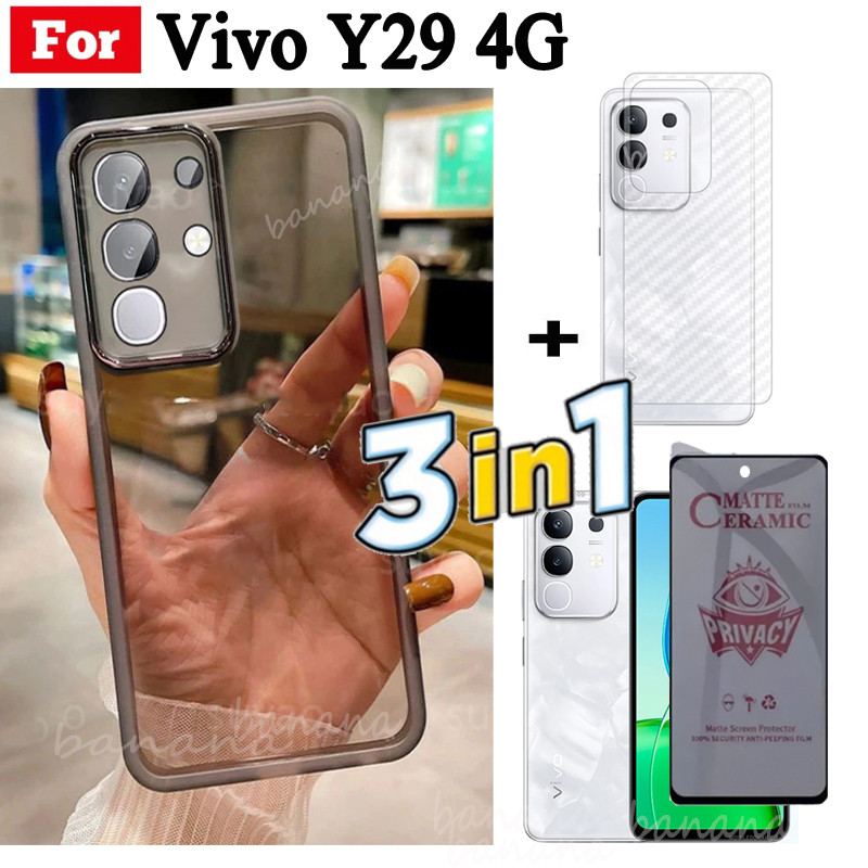 Ốp điện thoại Vivo Y29 4G Y19S Vỏ mềm trong suốt mạ bảo vệ Camera và kính cường lực và mặt sau 3 trong 1