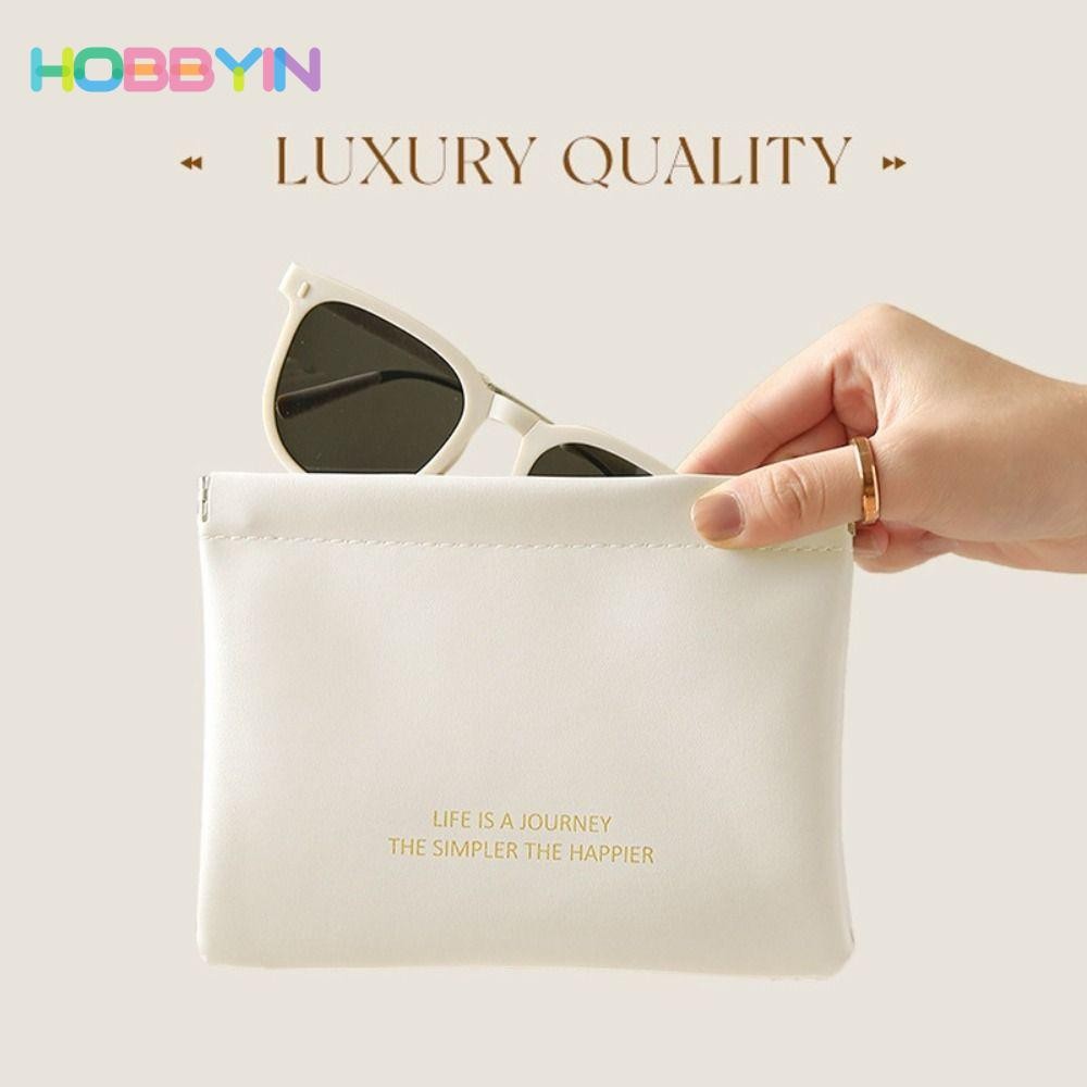Túi đựng mỹ phẩm HOBBYIN, Túi trang điểm son môi đơn giản PU, Túi xách trang sức cầm tay du lịch Mini thời trang dành cho nữ bé gái