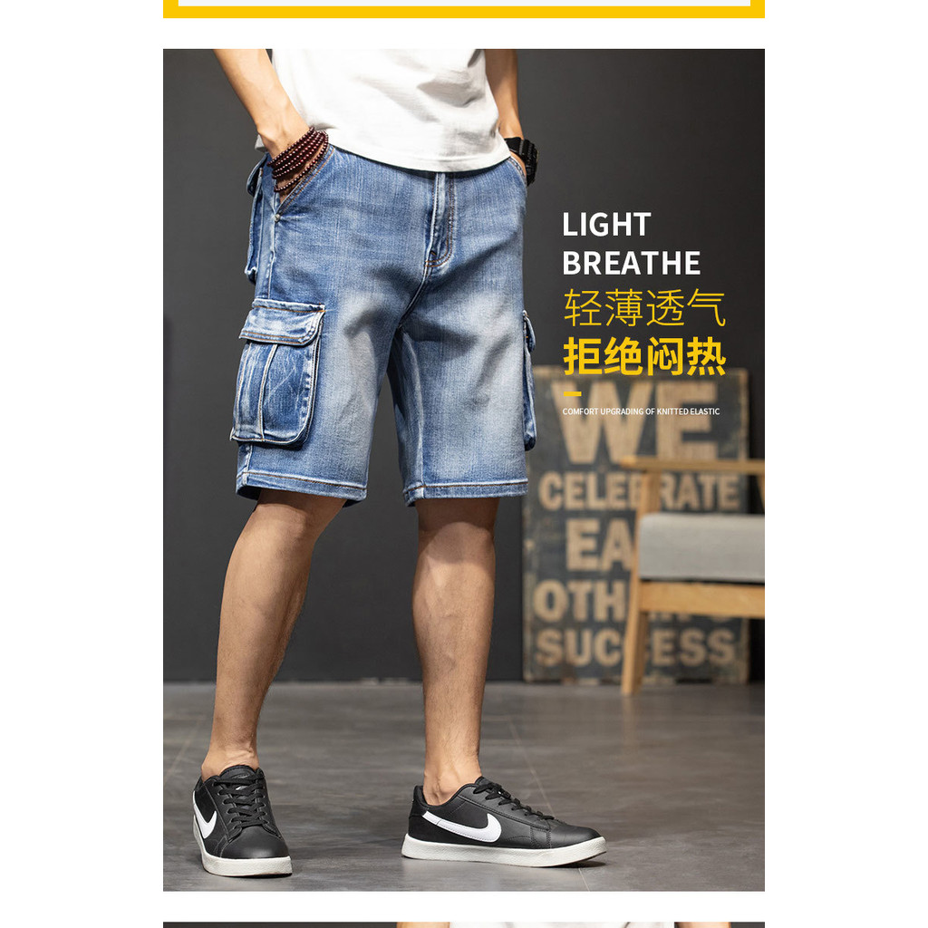 Mùa Hè Nhiều Túi Quần Short Denim Nam Năm Điểm Mùa Hè Dạo Phố Rời Crop Giữa 5 Điểm 7 Điểm Breeches