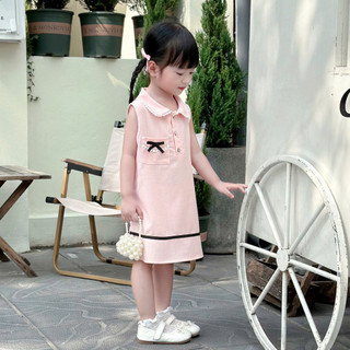 Váy Tiểu Thư Linen Hồng Nơ Đen Cho Bé Mặc Đi Học, Đi Chơi,.... 8-26kg