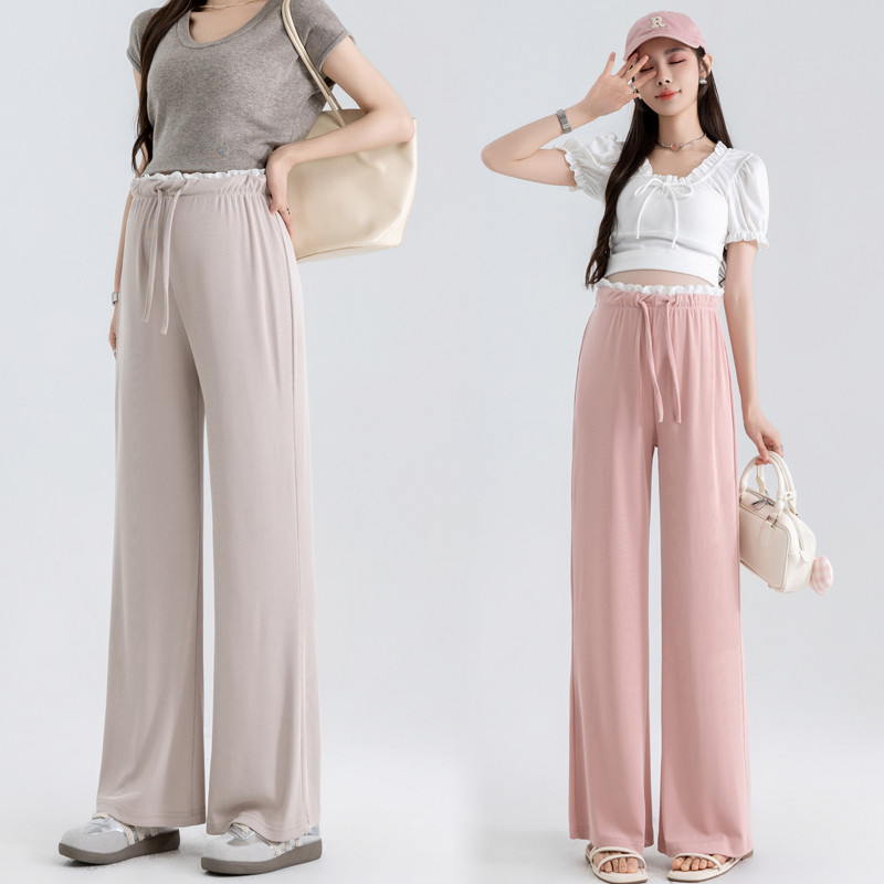 Quần bà bầu Mùa hè Phong cách mới Không nâng bụng Dây rút Ice Silk Quần ống rộng
