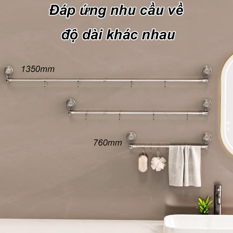 Giá Treo Khăn Phòng Tắm Co Giãn Không Cần Khoan-Thiết kế xoay 180°， Chất Liệu Inox Bền Đẹp