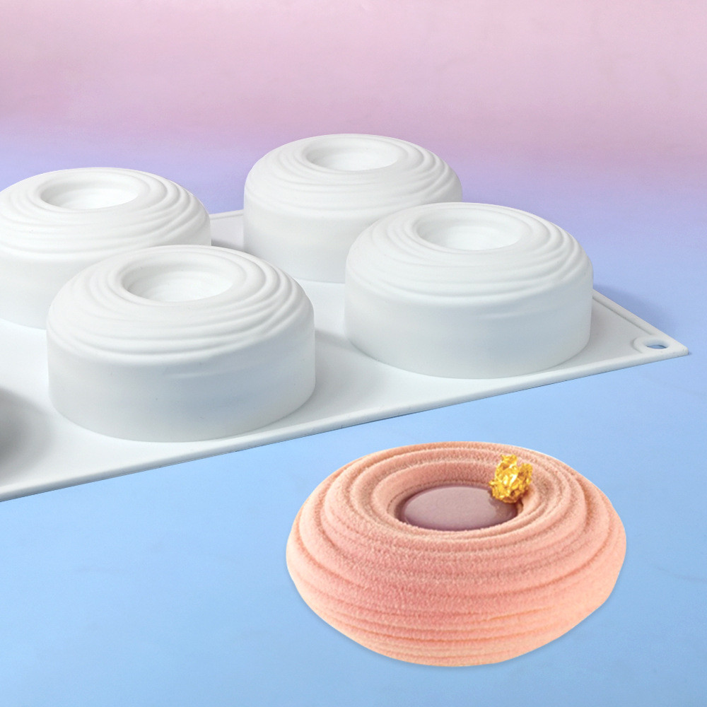 6 Khoang lõm hình Tornado khuôn silicon tròn nước ripple làm mousse, bánh chocolate, tráng miệng Pháp, thạch, nến thơm