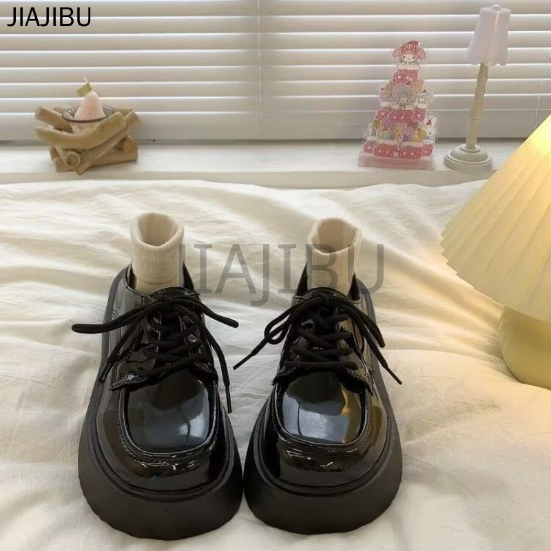 Size 34-46 Giày Da Mũi Tròn Chống Trượt Phong Cách Preppy Của Anh Giày Nữ Cỡ Lớn Giày Buộc Dây Oxford 44 Giày Đi Học Màu Đen 43 Korean Fashion Cosplay Platform Mary Jane Shoes Retro Japanese Casual JK Shoes French Soft Sole Lolita Doll Shoes Giày Mũi To