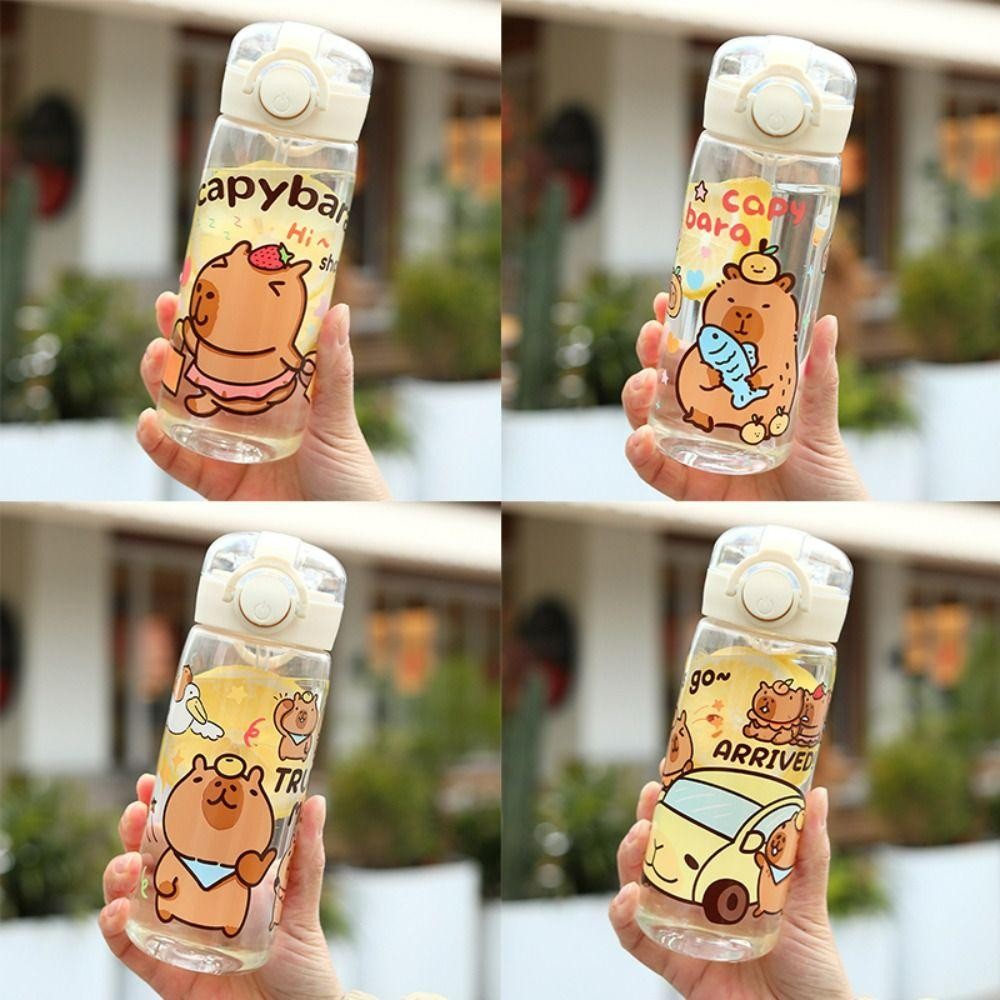 Bình nước ống hút SUNKISSD Capybara, Cốc nước trẻ em chống rò rỉ trong suốt, Cốc uống nước 400ML di động hoạt hình Văn phòng tại nhà