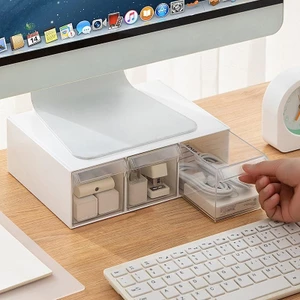 Giá đỡ màn hình máy tính trong suốt Giá đỡ nâng có ngăn kéo lưu trữ Giá đỡ màn hình PC Máy tính xách tay Máy tính để bàn cho chuột sạc mới
