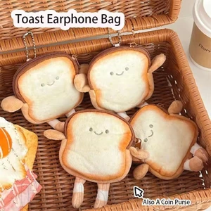 Ví đựng tiền xu sang trọng Bánh mì nướng sáng tạo - Ví đựng tai nghe thẻ chìa khóa Mini - Mặt dây chuyền túi hoạt hình - Dụng cụ trang điểm - Hộp đựng thẻ chìa khóa Mini Kawaii thời trang