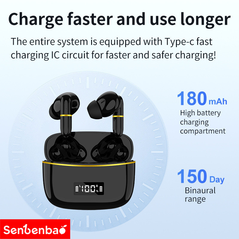 Senbenbao j2 Tai nghe không dây Bluetooth Tai nghe miniTWS Bluetooth 5.3 Điều khiển cảm ứng Tuổi thọ pin dài HD Tai nghe giọng nói Khử tiếng ồn có Mic