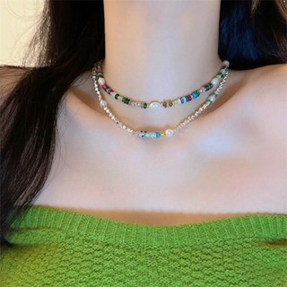 Dây chuyền xương đòn ASDFGER, Vòng cổ đầy màu sắc bằng đá đơn giản, Vòng cổ hạt Bohemian cầu vồng cổ điển dành cho nữ