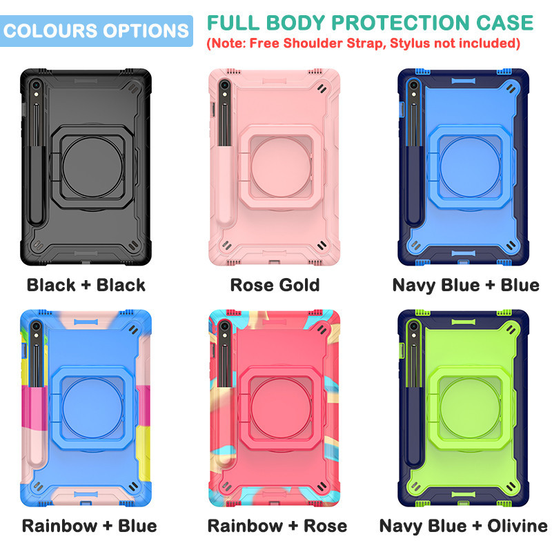 360° Ốp Tay Cầm Xoay Cho Samsung Tab S7 S8 S9 S9FE X710 X510 S8 Plus S7 + S8 + S9 + S7 FE S9 Plus S9FE + X810 T730 X800 X810 Vỏ Máy Tính Bảng Chống Sốc Hạng Nặng