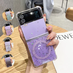 Ốp Lưng Epoxy Lấp Lánh Sang Trọng Cho Samsung Galaxy Z Flip 5 Flip 4 Flip 3 5G Chống Sốc Cho Sạc Không Dây Vỏ Điện Thoại Từ Tính Mặt Sau
