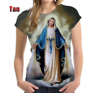Áo thun nữ in hình 3D mùa hè dành cho nữ Áo thun nữ Christian Blessed Virgin Mary