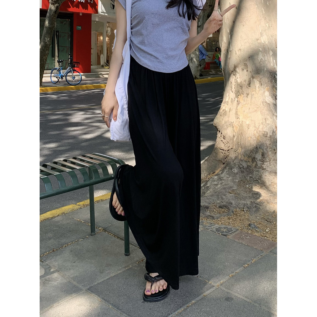 Quần bà bầu mùa hè mỏng thoải mái Modal eo cao Drape Quần ống rộng