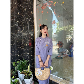 set đồ bộ cổ trụ an thêu sen, pháp phục phật giáo đi chùa
