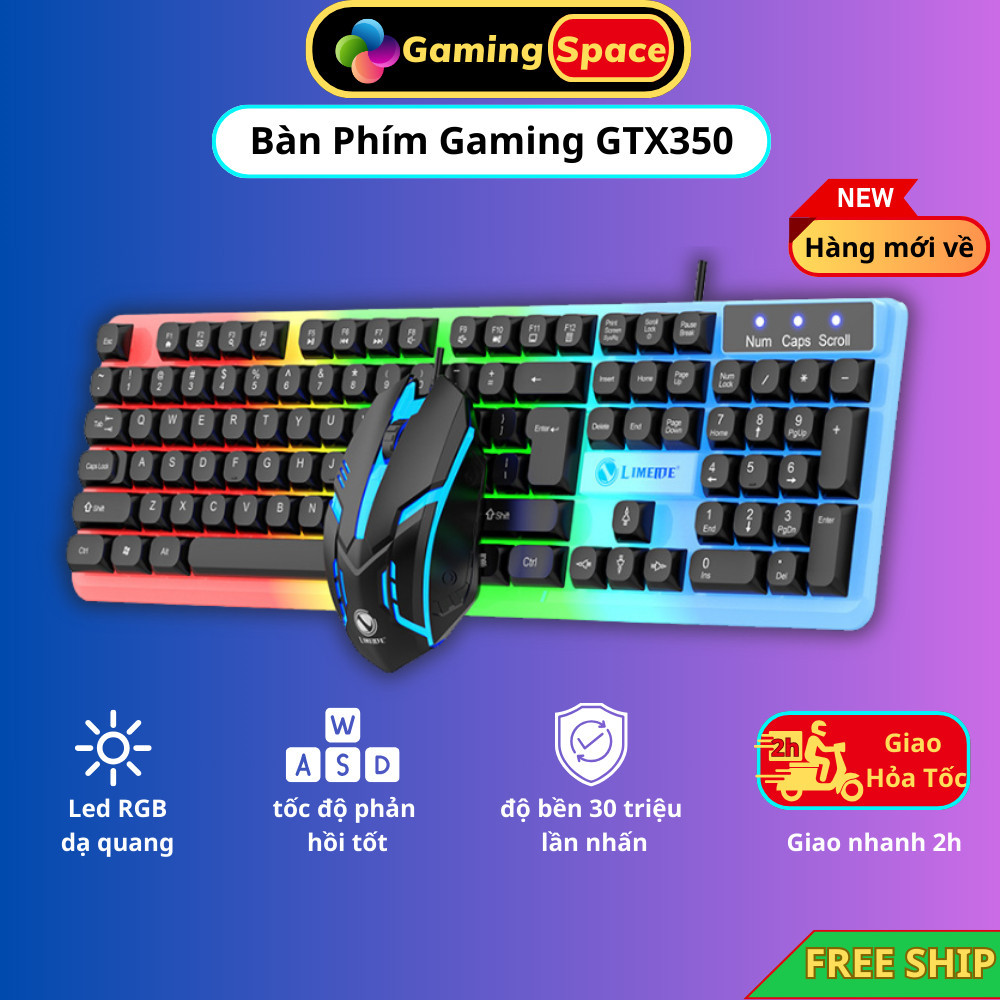 Combo bàn phím chuột có dây gaming GTX 350 full size giả cơ cao cấp Led ...