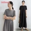 Đầm trơn nữ tay ngắn Đầm dài thời trang dáng rộng cổ tròn xoay lớn chữ A Váy thường ngày