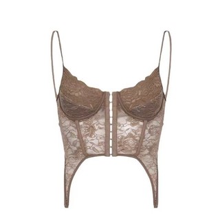 Châu Âu và Mỹ xương cá retro ren chắp vá áo vest yếm không đều vừa vặn, ngắn cay cô gái gợi cảm hàng đầu