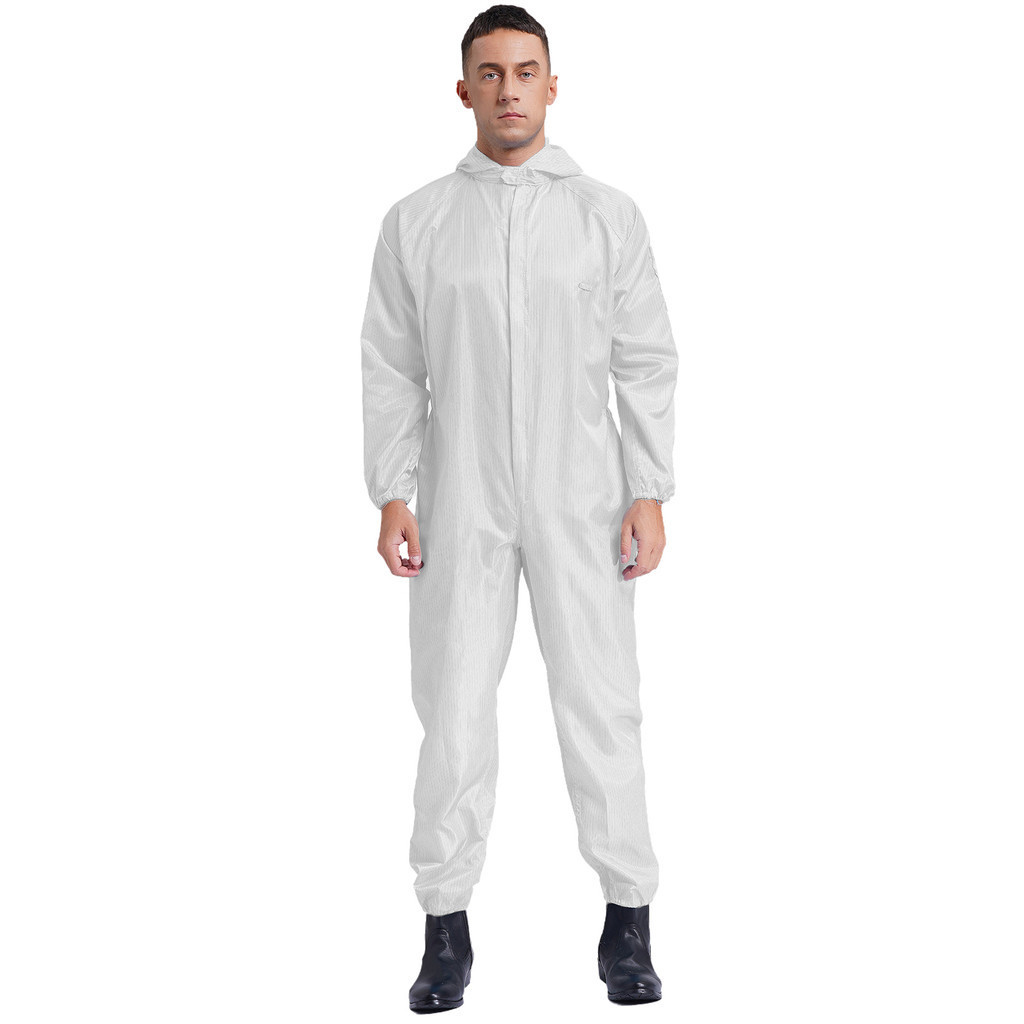 YOOJOO Unisex Chống Tĩnh Điện Chống Bụi Có Mũ Trùm Đầu Coverall Dây Kéo Phía Trước Full body Áo liền quần Quần Lót Cho Công Nhân Xưởng Xịt Sơn