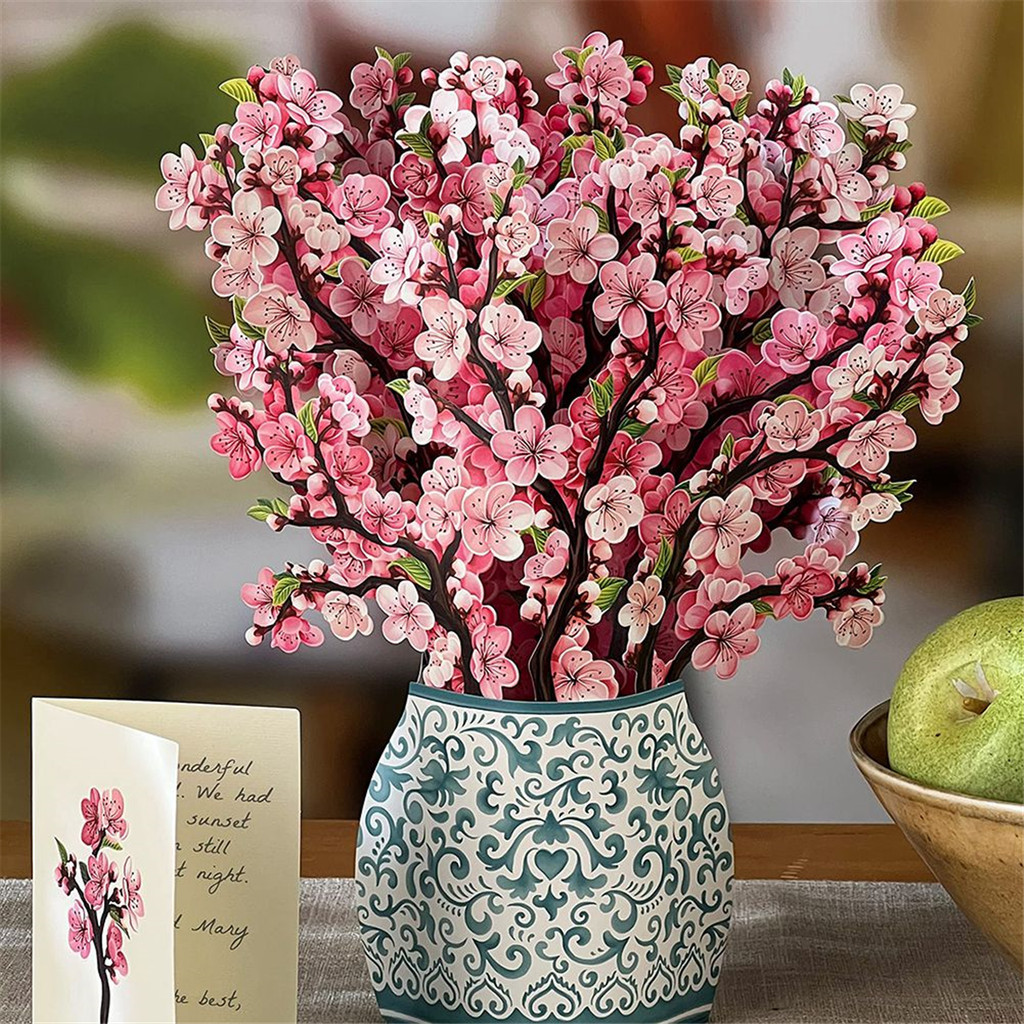Thẻ giấy -Up, Hoa anh đào, Bó hoa vĩnh cửu kích thước cuộc sống Thẻ chúc mừng bật lên 3D, Thẻ quà tặng sinh nhật Dễ dàng cài đặt Dễ dàng sử dụng