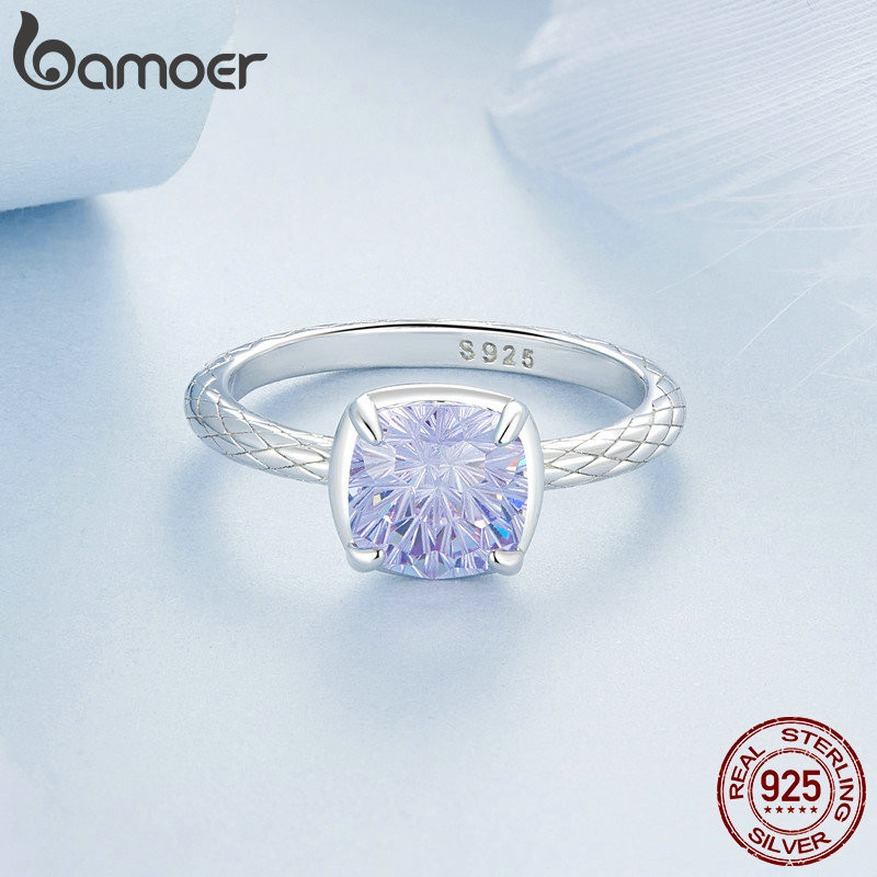 Bamoer 925 Sterling Sliver Nhẫn Tím Zircon Trang Sức Quà Tặng Cho Nữ