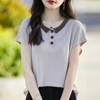 Mùa hè Phong Cách Mới Tencel Dệt Kim Tay Ngắn Phong Cách Phương Tây Rời Top Phù Hợp Với Jacquard Giảm Tuổi PO
