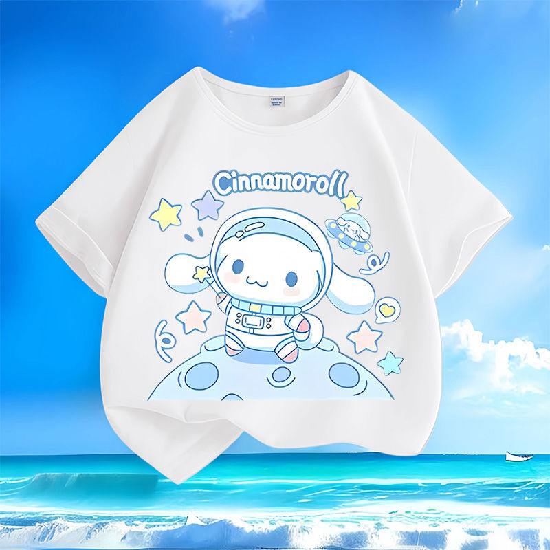 2024 Thời Trang Cinnamoroll Hoạt Hình Mùa Hè Áo Thun Trẻ Em Có Cổ Tròn Và Phong Cách Rời Phù Hợp Với Top