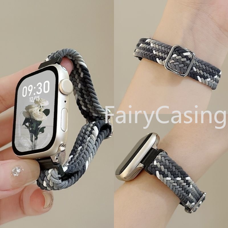 Vòng bện cầu vồng Silm nylon cho Apple watch S11 Dây đeo Ultra 2 49mm 44mm 40mm 45mm 41mm 42mm 38mm Vòng đeo tay đàn hồi Solo cho iWatch series 9 8 7 se 3 6 Band