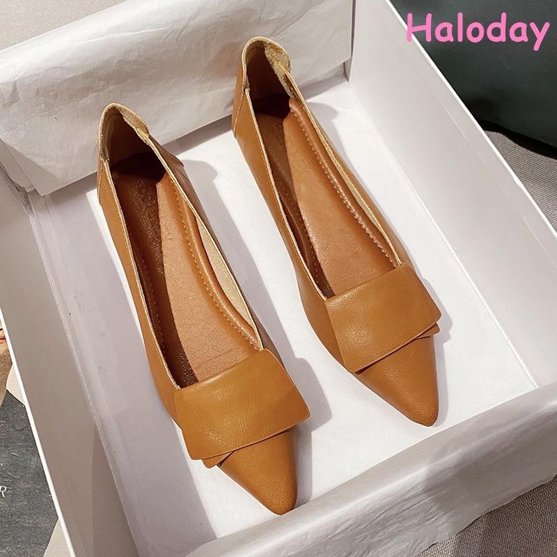 Giày Nữ Da Chính Hãng Mũi Nhọn Đế Bằng Dày Đế Mềm Miệng Nông S308-1 Giày Làm Việc