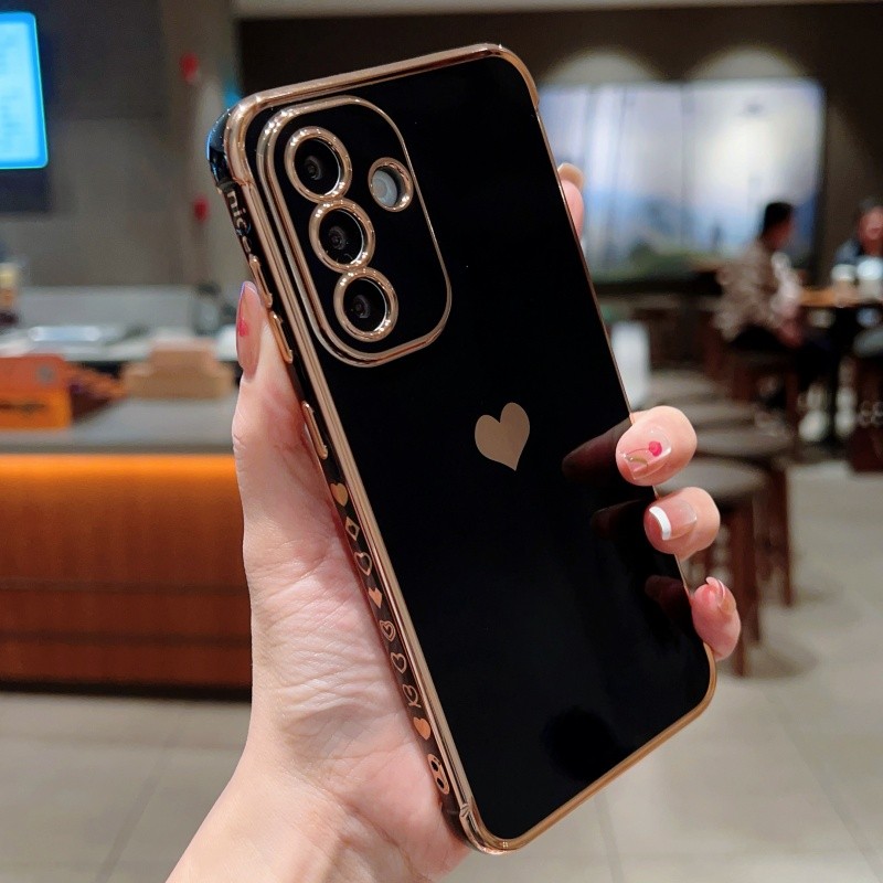 Ốp Lưng Mạ Bên Trái Tim Tình Yêu Sang Trọng Cho Samsung Galaxy A16 A15 A14 A13 A56 A36 A55 A35 A54 A34 A26 A25 A24 A23 5G Vỏ Điện Thoại Bảo Vệ Chống Sốc TPU Mềm