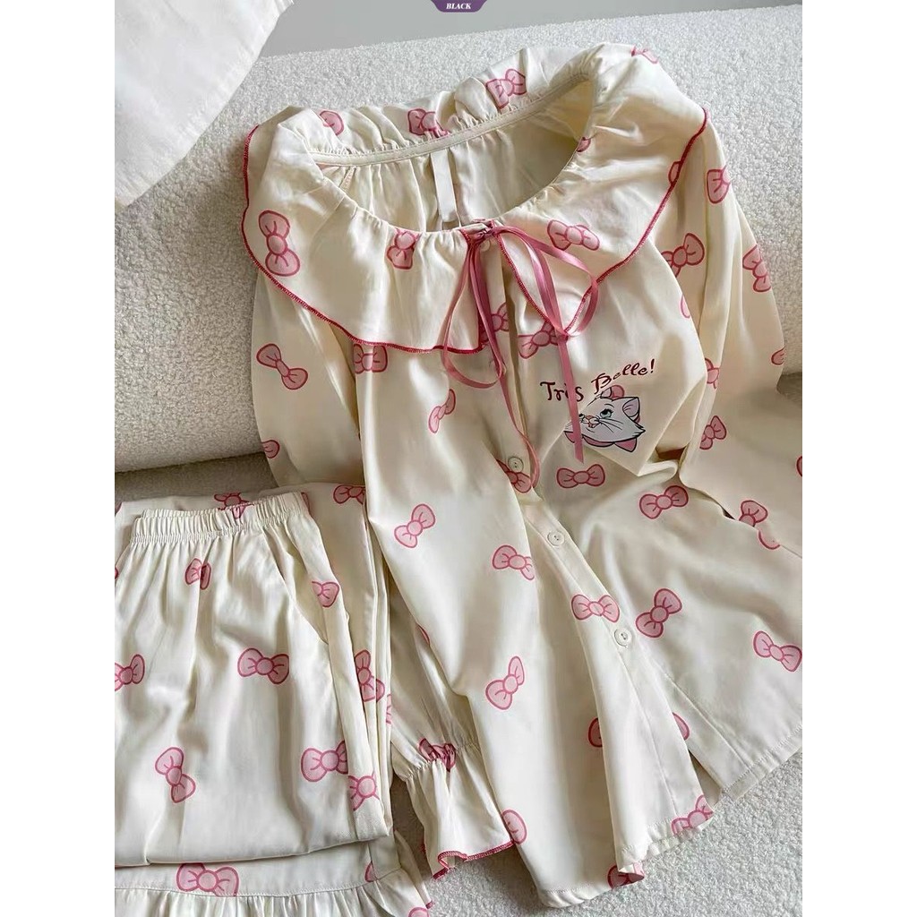 Bộ đồ ngủ cổ búp bê nơ ngọt ngào Bộ đồ ngủ nữ xuân thu Quần dài tay mới Bộ đồ mặc nhà [BL]