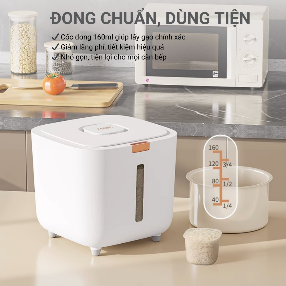 Thùng Đựng Gạo Thông Minh 5kg 10kg – Chống Côn Trùng, Chống Ẩm, Kín Nắp Tự Động