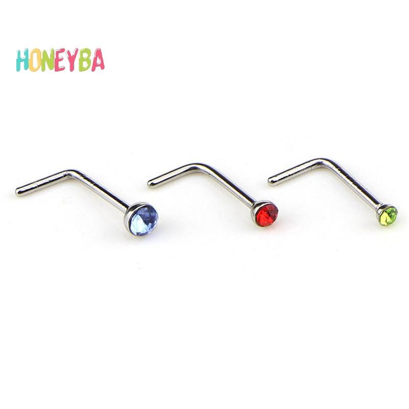 < Honeyba > 60 Cái / bộ Thép không gỉ CZ Pha Lê Hình Chữ L Mũi Mũi Mũi Cơ Thể Khuyên