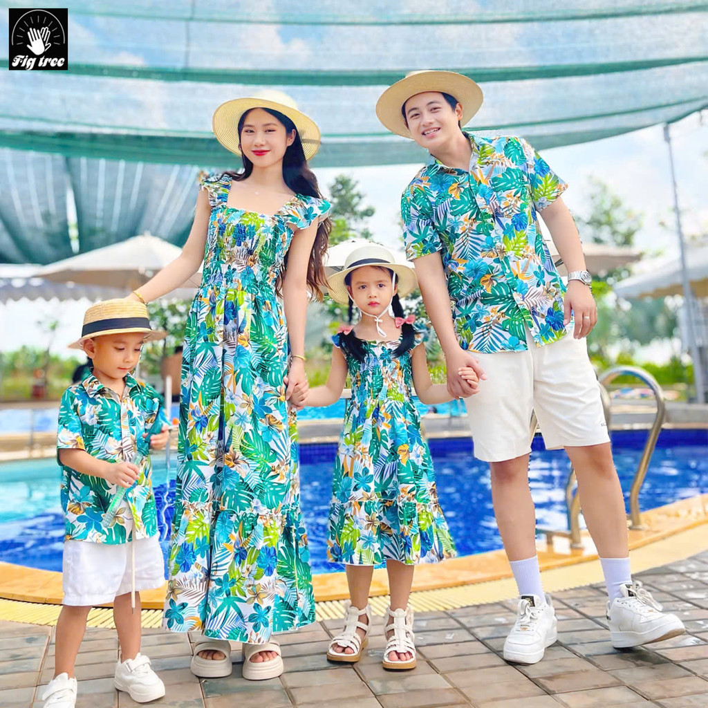 Áo Gia Đình Fig Tree Họa Tiết Hoa Lá Tươi Mát Mùa Hè Cho Gia Đình Đi Biển, Du Lịch MS 191