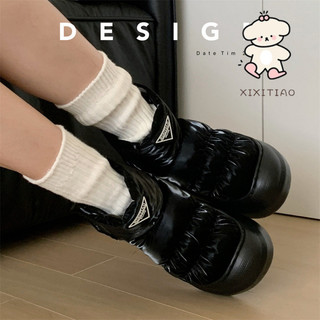 Xixitiao Chống Thấm Nước Xuống Vải Thời Trang Phong Cách Đường Phố Giày Cotton Mùa Đông Độc Đáo Bên Ngoài Thoáng Mát Nhãn Chữ Velcro Giày Bốt Tuyết Nữ