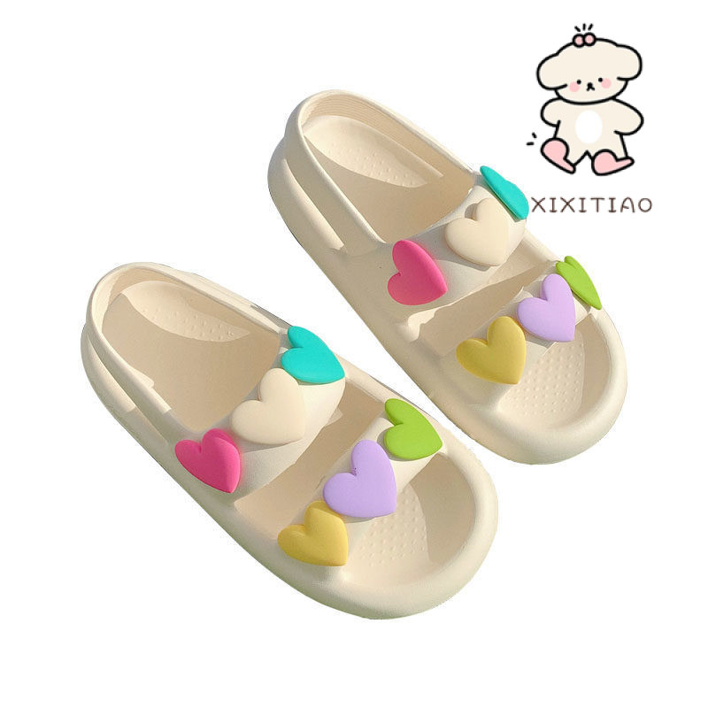 Xixitiao Phong Cách Cổ Tích Độc Đáo Ngọt Ngào Nhiều Màu Sắc Tình Yêu Dây Đeo Đôi Dép Mùa Hè Nữ Mềm Đế Dày Mặc Bên Ngoài Shit-Steping Giày Đi Biển