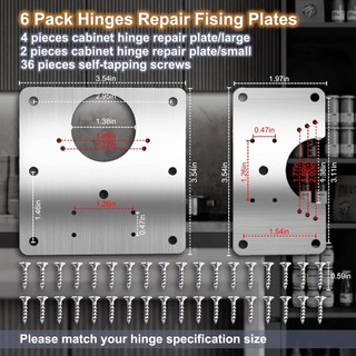 Bộ 4 tấm sửa chữa bản lề tủ Bảng sửa chữa bản lề bằng thép không gỉ Giá đỡ sửa chữa bản lề tủ có vít 4 miếng 36 miếng kim loại vải tái sử dụng phù hợp dùng cho gia đình căn hộ văn phòng và không gian nhỏ