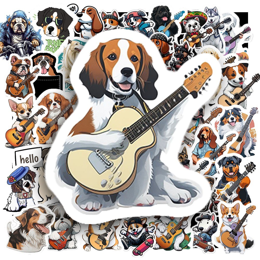 50 Sticker CHÓ CHƠI ĐÀN chống nước sticker dán laptop, điện thoại, đàn guitar, mũ bảo hiểm, vali | MS: 000393