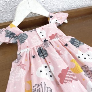 Váy Hè Bé Gái 2 Dây Cánh Tiên Mây Hồng Chất Thô Cotton 8-26kg