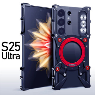 Ốp Lưng Kim Loại Rỗng Sang Trọng Cho Samsung Galaxy S25 Ultra Cover S24 U S23 S22 Ốp Lưng Nhôm Tích Hợp 360° Giá đỡ có bảo vệ