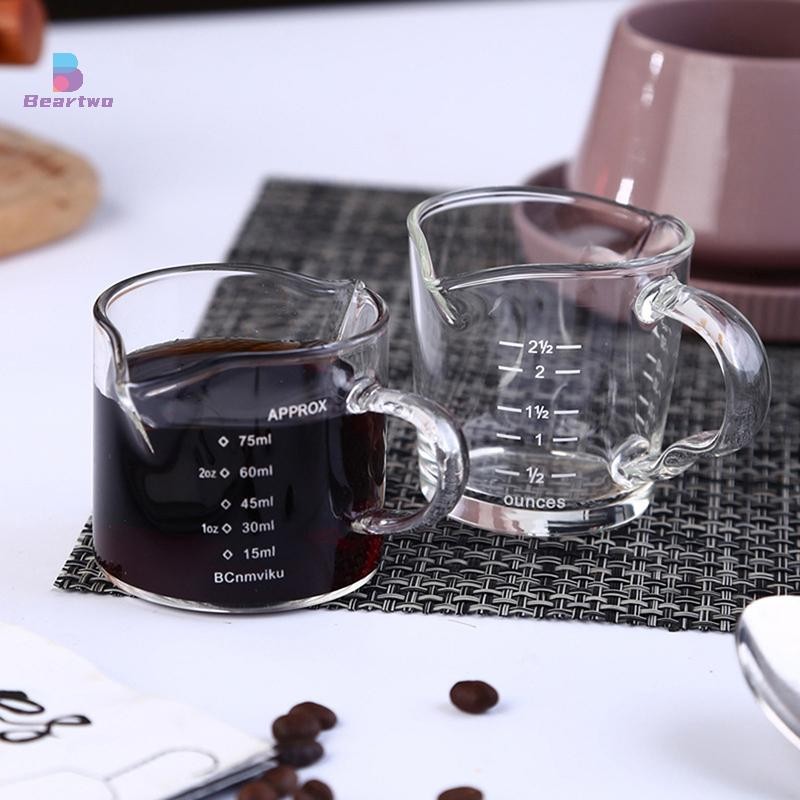 < Beartwo > 70 / 75ml Espresso Shot Glass Vòi đôi Cốc đo thủy tinh Tay cầm chịu nhiệt Cân trong suốt Rượu Sữa Cà phê Bình Đẹp