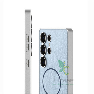 Vỏ bọc mềm bằng da từ tính mỏng Samsung Galaxy S25 S24 S23 Vỏ sạc không dây sơn kim loại màu siêu tương phản