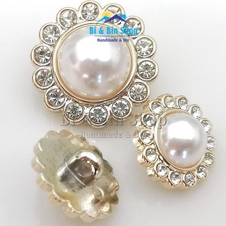 4 Cái Nút Áo - Cúc Áo Ngọc Hạt Trai Viền Xoàn Làm Phụ Kiện Thời Trang, Đính Kết Trang Phục, Váy Cưới, Đầm Dạ Hội
