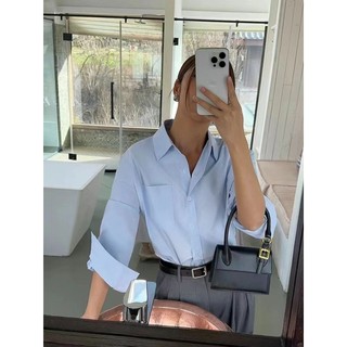 Áo sơ mi nữ màu xanh dài tay
