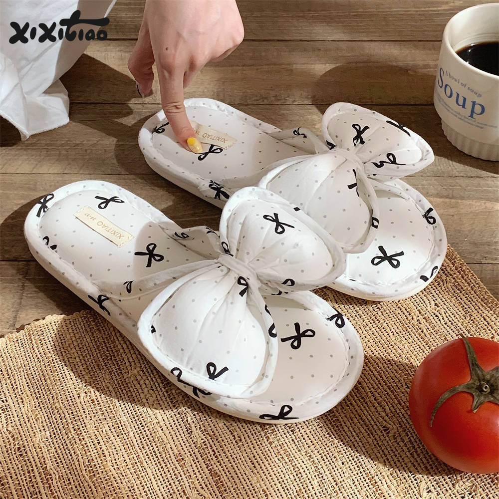 Xixitiao Phong Cách Mới Nữ Nơ Lanh Dép Bốn Mùa Đa Năng Trong Nhà Thường Ngày Thoải Mái